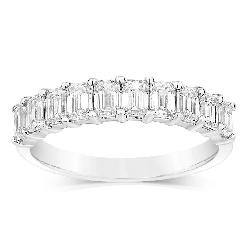 Luminesce Lab Grown 10ct White Gold Eternity Emerald Cut Shaped Ring in 1 Carat Diamond