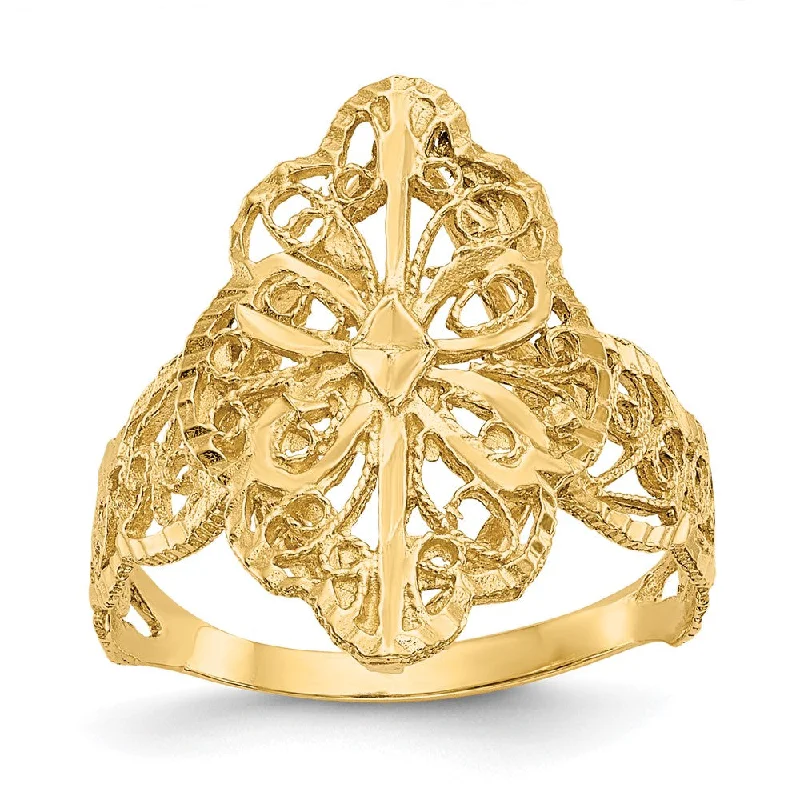 14k Yellow Gold Diamond Cut Filigree Ring