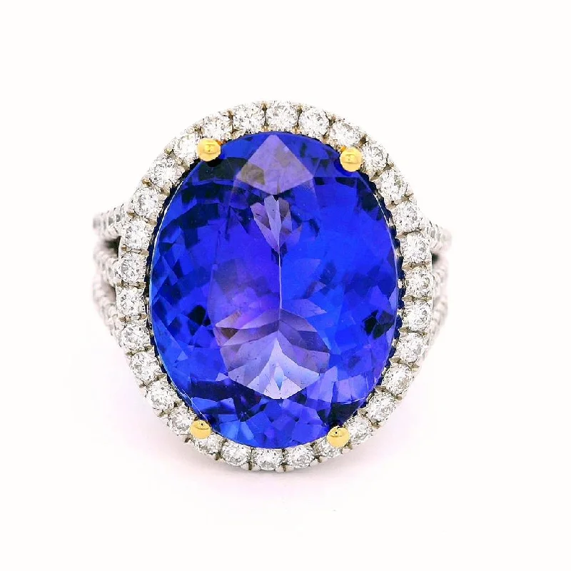 18K White And Yellow Gold Oval Tanzanite Halo Ring