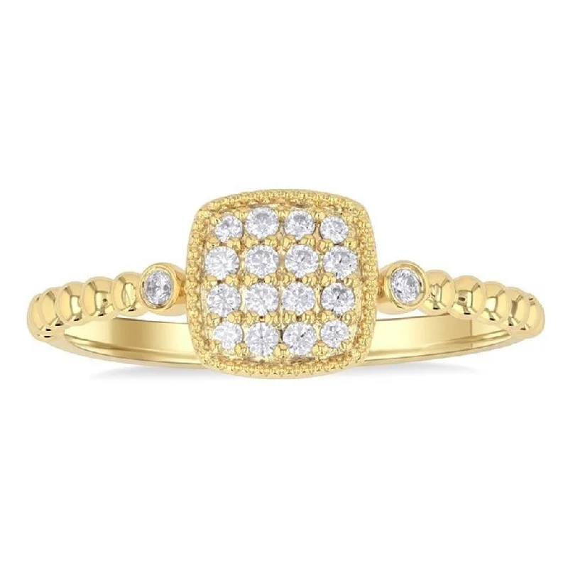 10K Yellow Gold Bead Cushion Shape Petite Natural Diamonds Ring