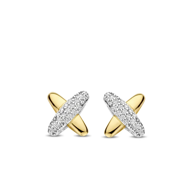 Ti Sento Gold Silver Cubic Zirconia Cross Stud Earrings