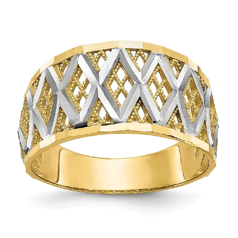 10k Yellow Gold w/Rhodium Diamond-Cut Filigree Ring