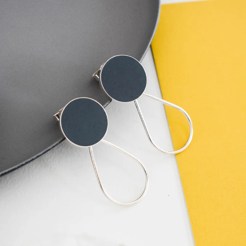 Grey Circle & Silver Teardrop Earrings