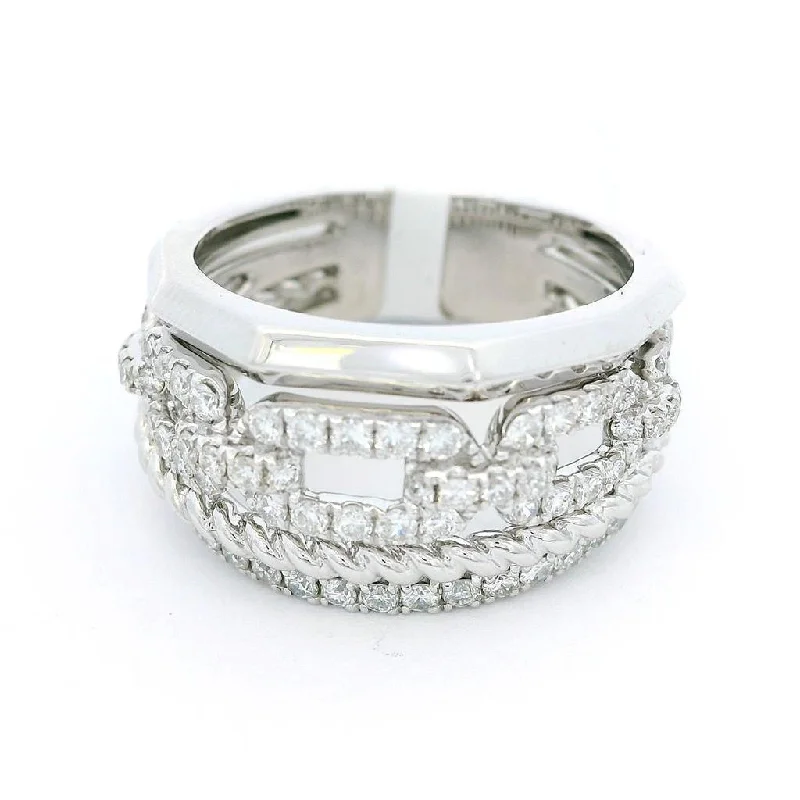 18K White Gold Wide Band Natural Diamonds Ring