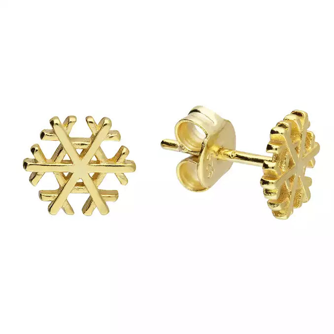 14ct Gold Plated Sterling Silver Snowflake Stud Earrings