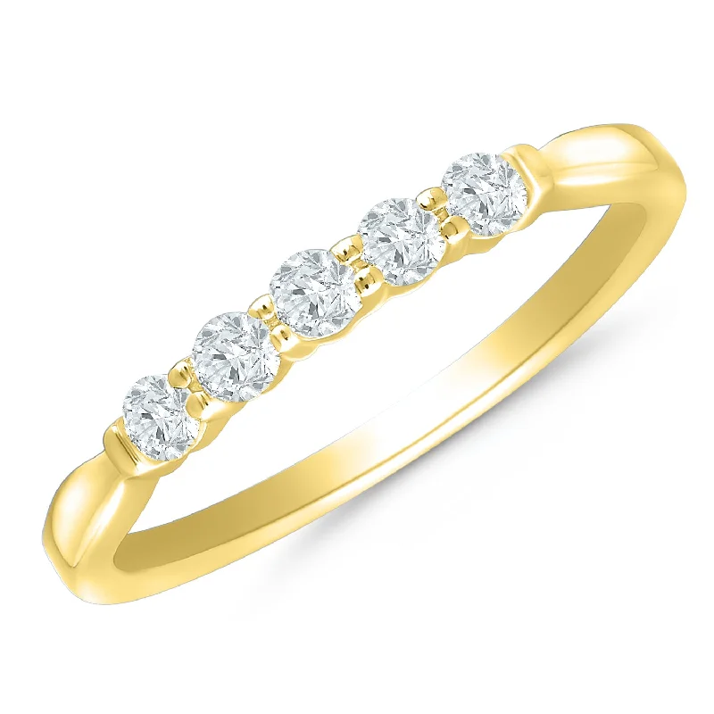 Yellow Gold Diamond Anniversary Band with 5 Prong Set Diamonds, 0.25 cttw