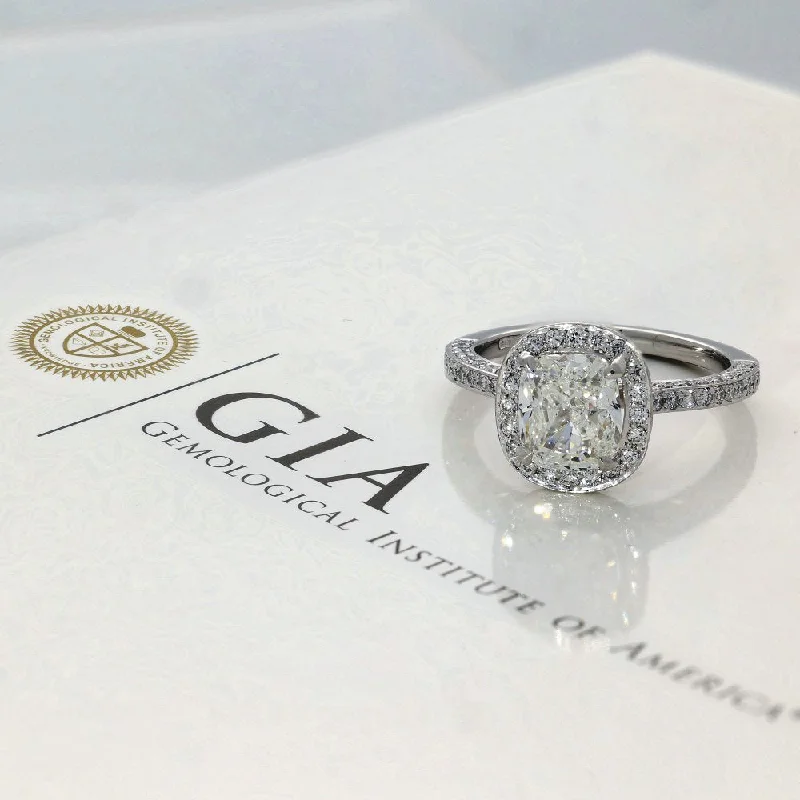 Boodles Platinum GIA Certificated 1.74ct Cushion Diamond Halo Ring