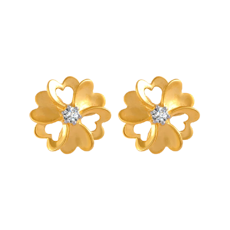 14KT (585) Yellow Gold And American Diamond Stud Earrings For Women