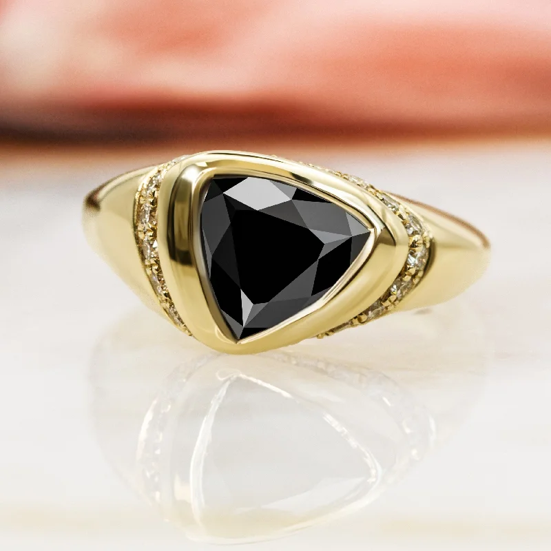 Triangulum - Oriented  Natural Black Diamond Triangle Engagement Ring