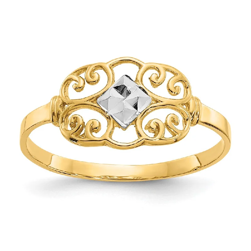 10k Yellow Gold w/Rhodium Filigree Ring