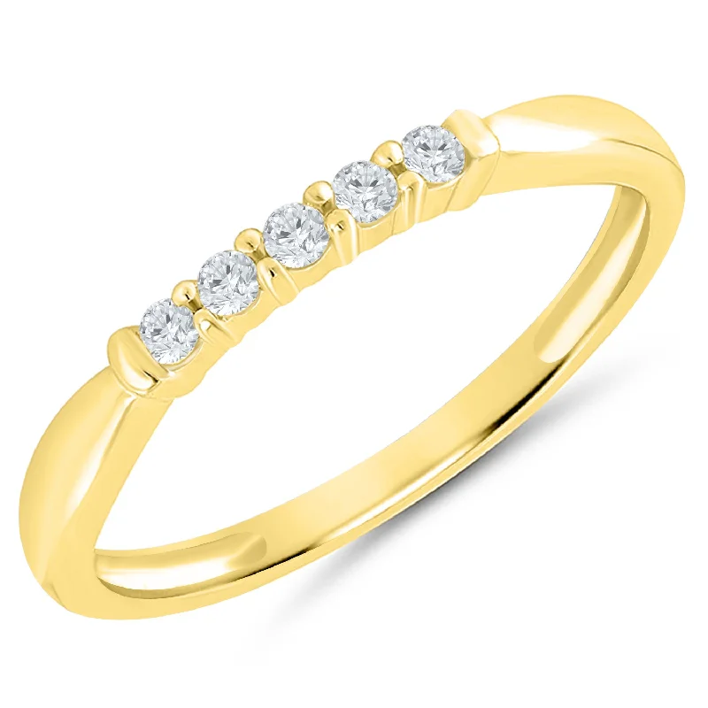 Yellow Gold Diamond Anniversary Band with 5 Prong Set Diamonds, 0.10 cttw