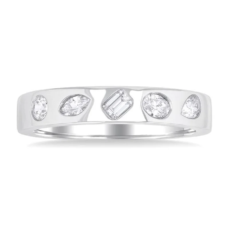 14K White Gold Contemporary Diamond Ring