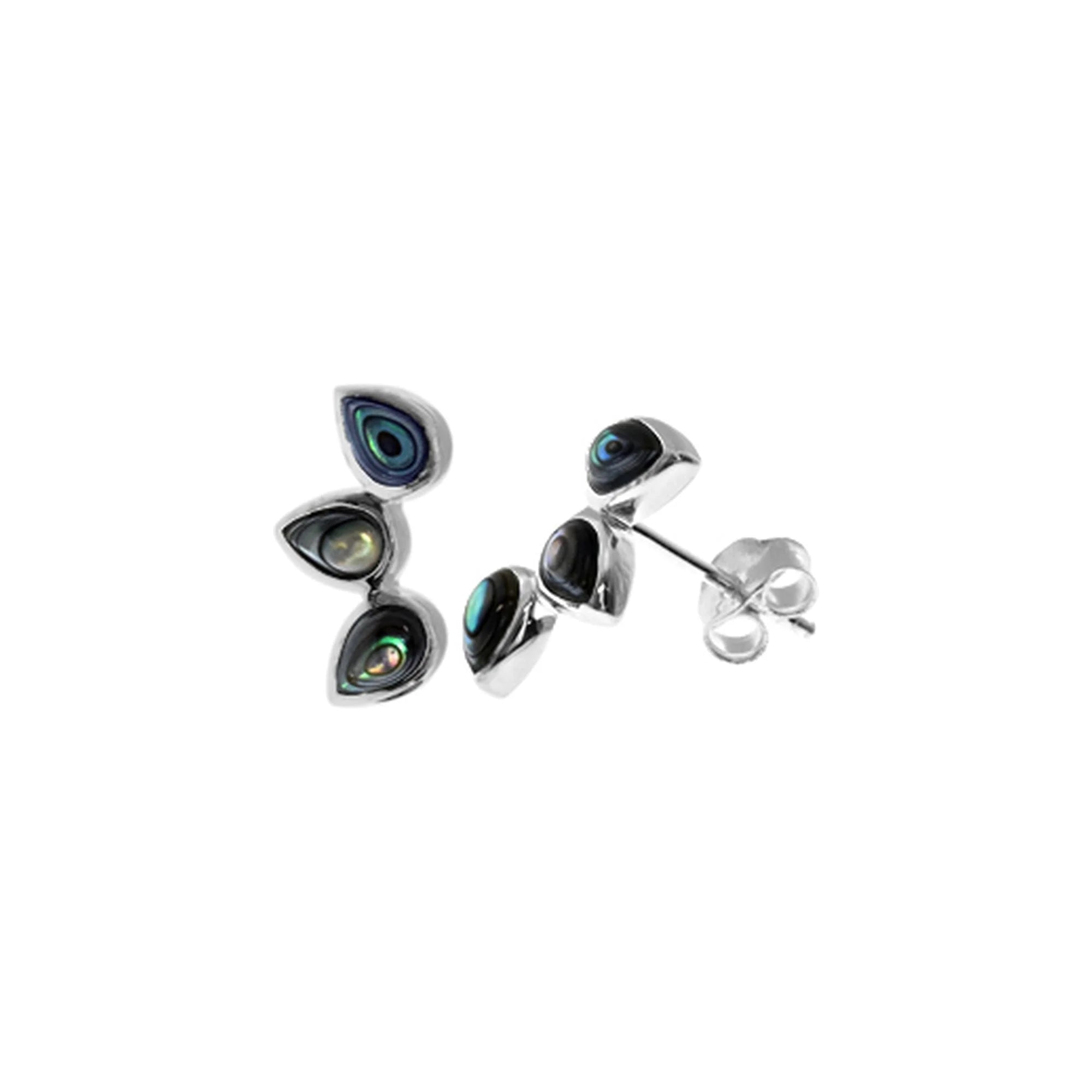 Sterling Silver Triple Teardrop Paua Shell Stud Earrings