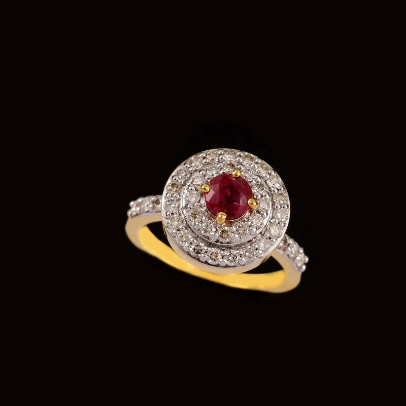 14K YG Circle Diamond with Ruby Ring-1pc