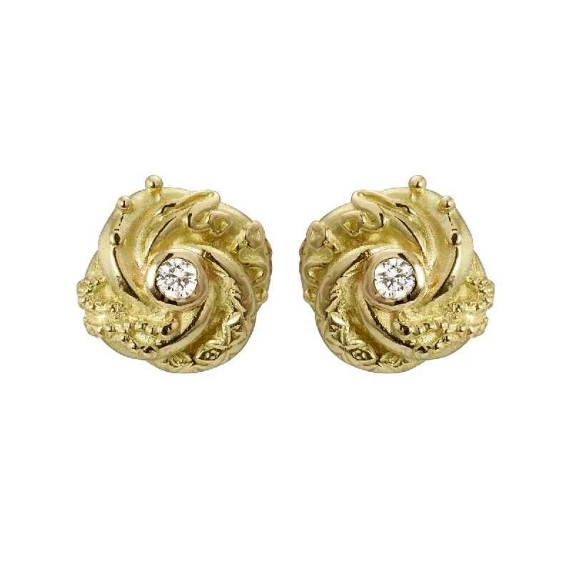 Tiny Loveknot Gold & Diamond Earrings