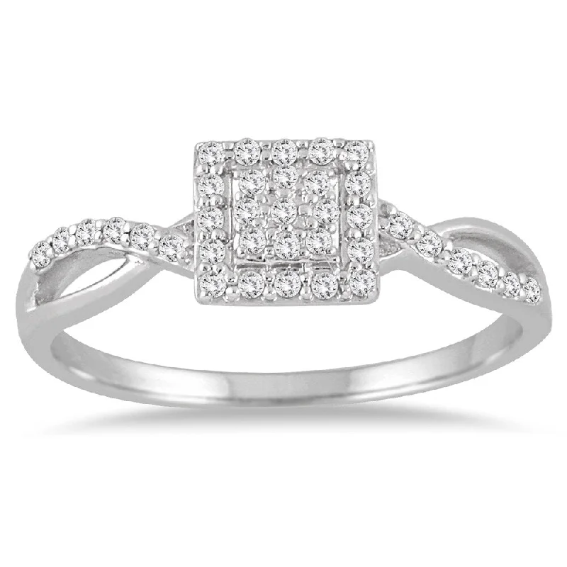 Marquee Jewels 1/5 Carat Diamond Square Halo Twist Ring in 10K White Gold