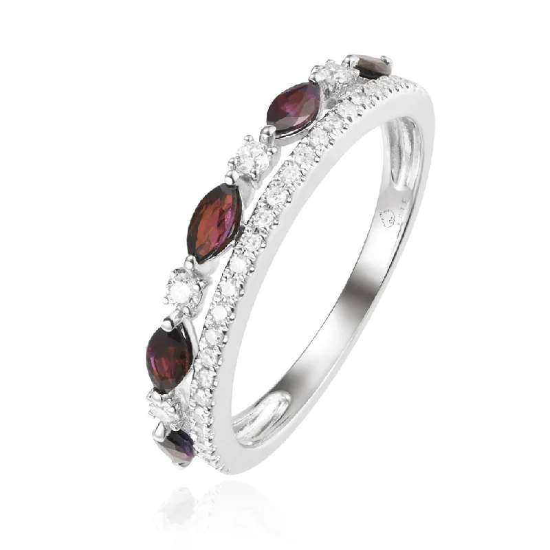 14K White Gold Ruby And Diamond Stacked Ring