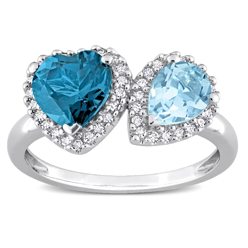 Miadora Sky & London Blue Topaz and 1/5ct TDW Diamond Geometric Ring in 14kt White Gold