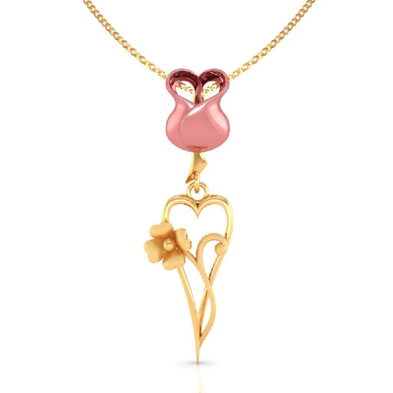 14 K  Pink Yellow And Elongated Heart Flower Pendant