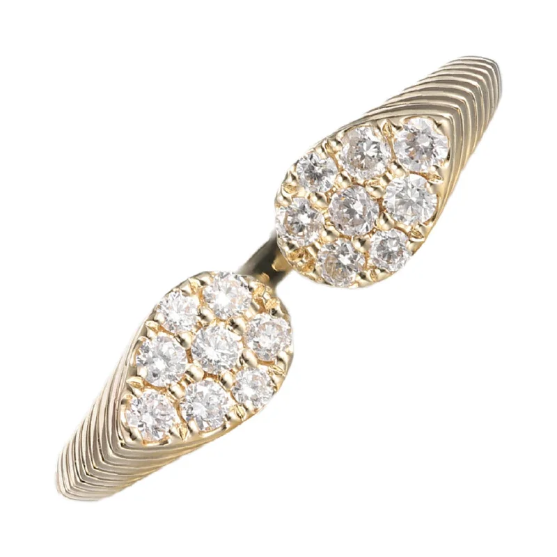 Teardrop Ridged Yellow Gold Diamond Band Ring, 0.25cttw