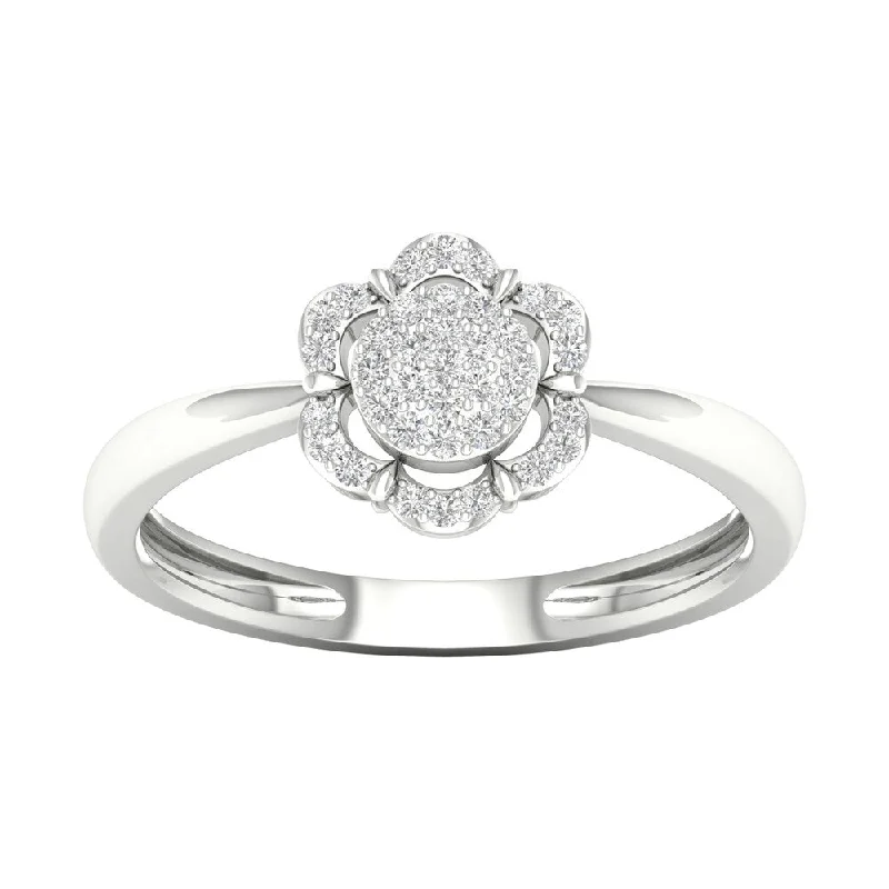 1/10ct TDW Diamond Halo Ring in Sterling Silver by De Couer - White