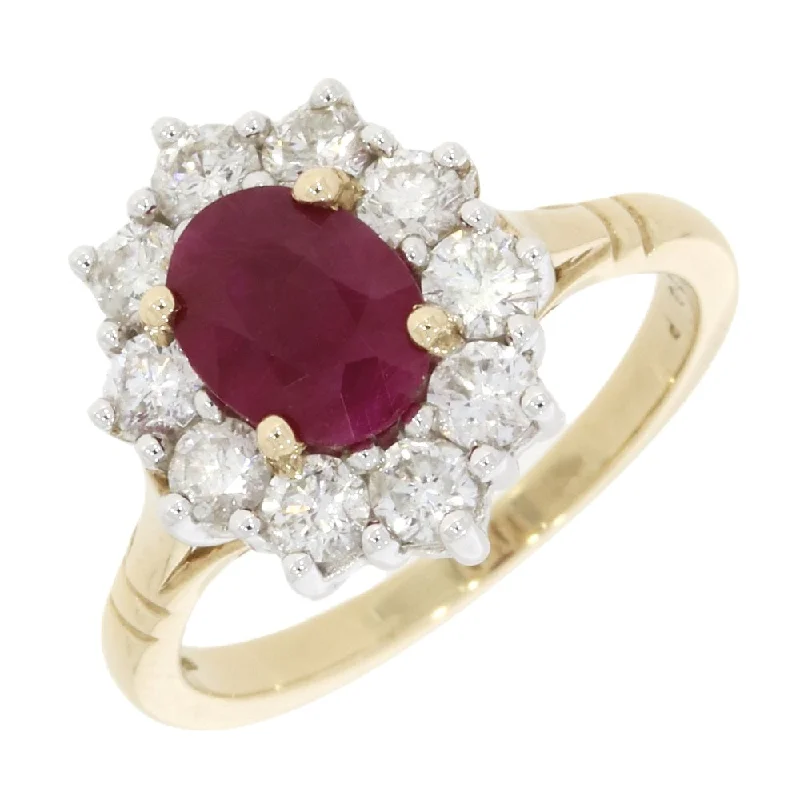 9ct Yellow Gold Ruby and 1.00ct Diamond Cluster Ring