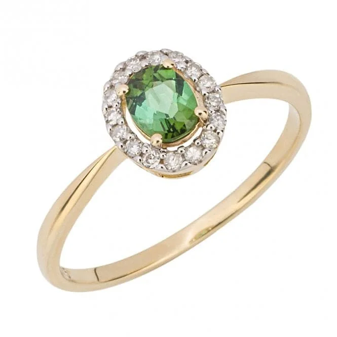 Green Tourmaline with Diamond Yellow Gold Surround Ring GR605G