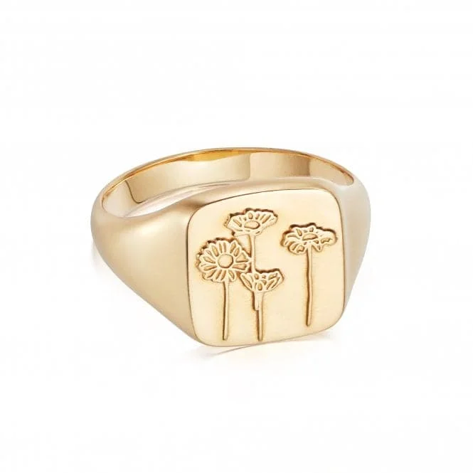 Wild Daisies Signet 18ct Gold Plated Ring FR08_GP