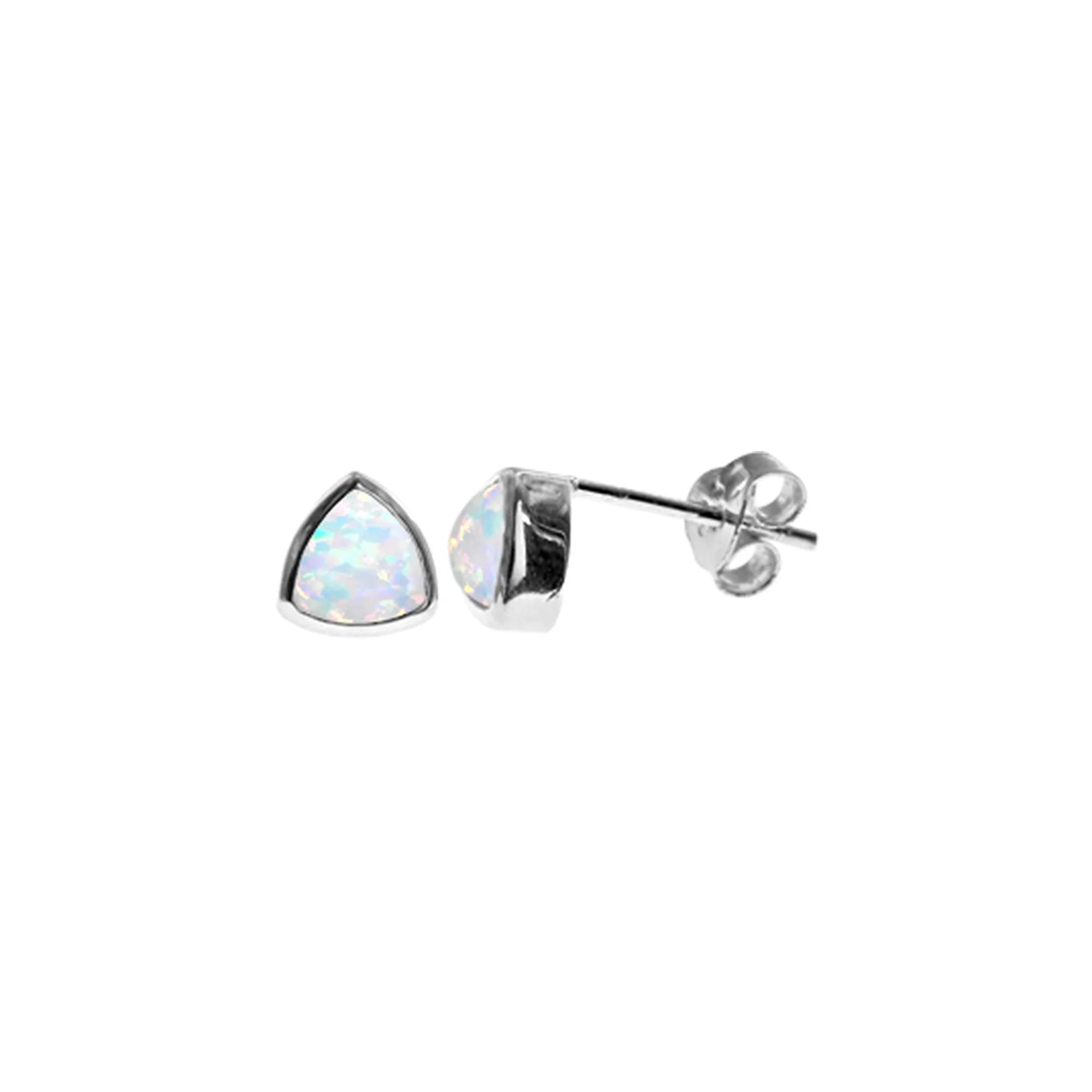 Sterling Silver White Opalique Trillion-Cut Stud Earrings