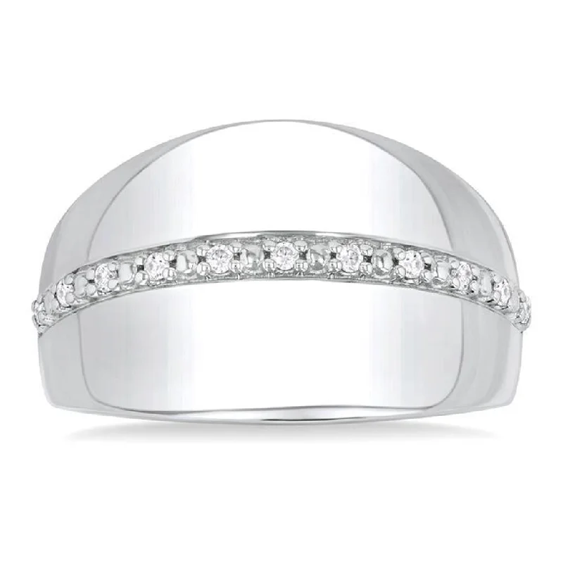 Sterling Silver Wide Band Natural Diamonds Ring