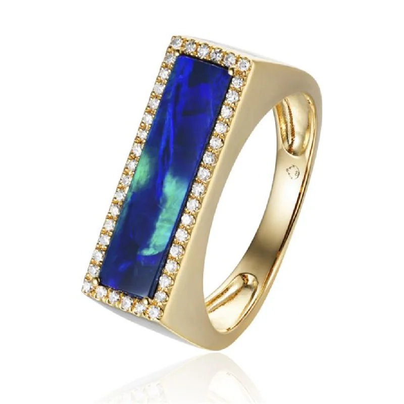 14K Yellow Gold Rectangular Opal Contemporary Ring