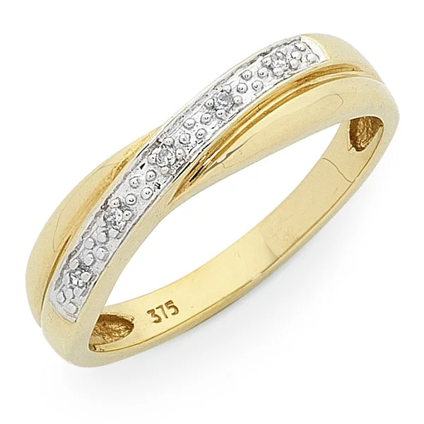 9ct Yellow Gold Diamond Crossover Ring