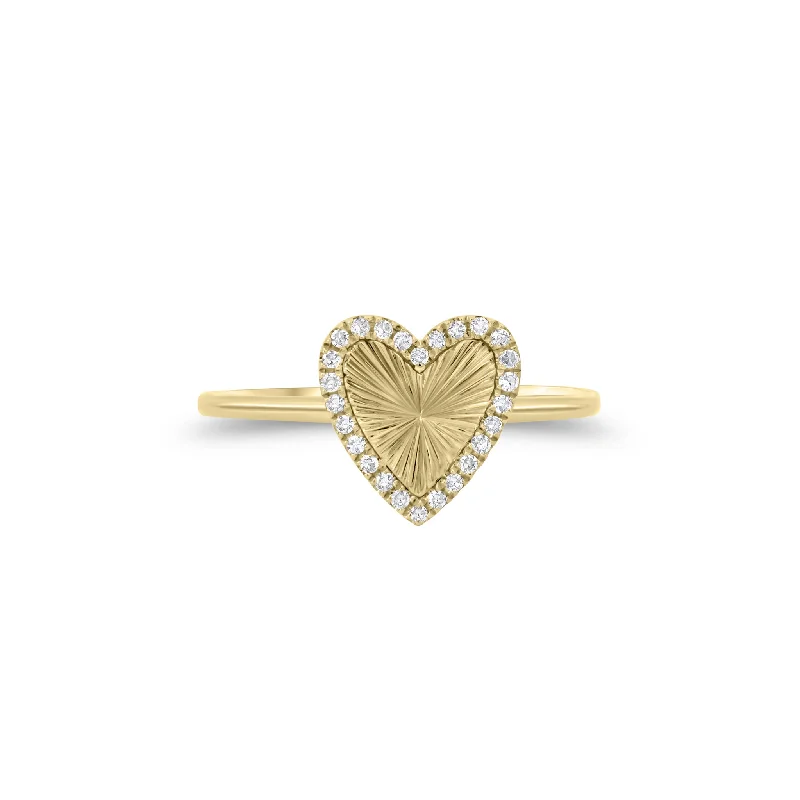 Diamond & Ridged Gold Heart Ring