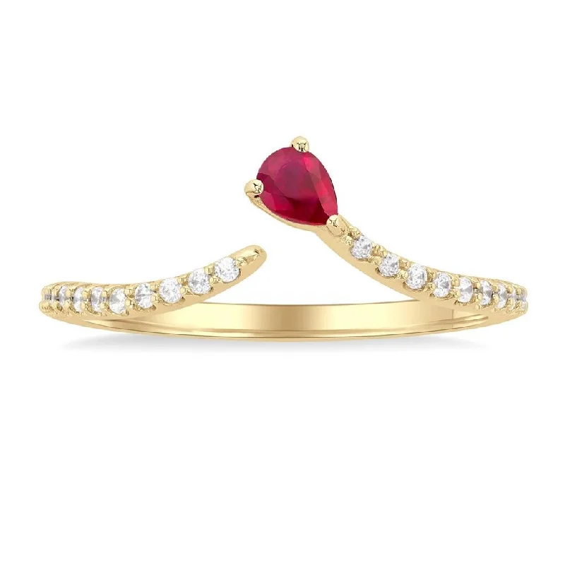 10K Yellow Gold Open Chevron Ruby And Diamond Ring