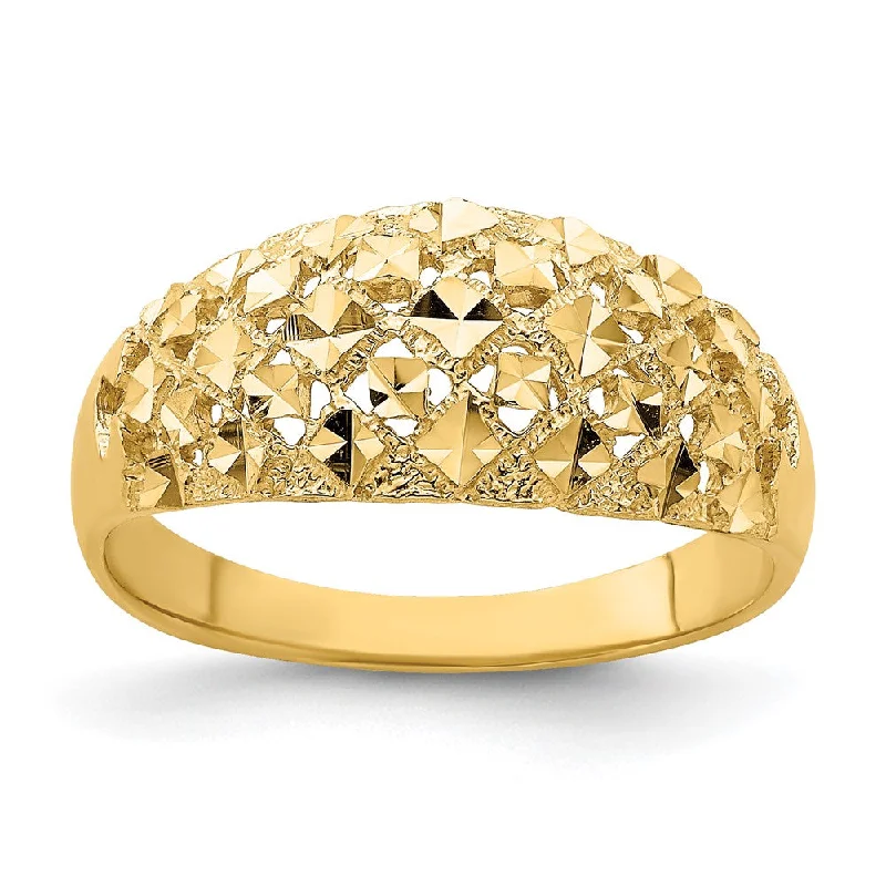 14k Yellow Gold Diamond-cut Mini Diamond Pattern Dome Ring