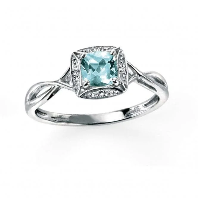 Elements White Gold Ring Twist Aquamarine Pave Diamonds GR327TZ477