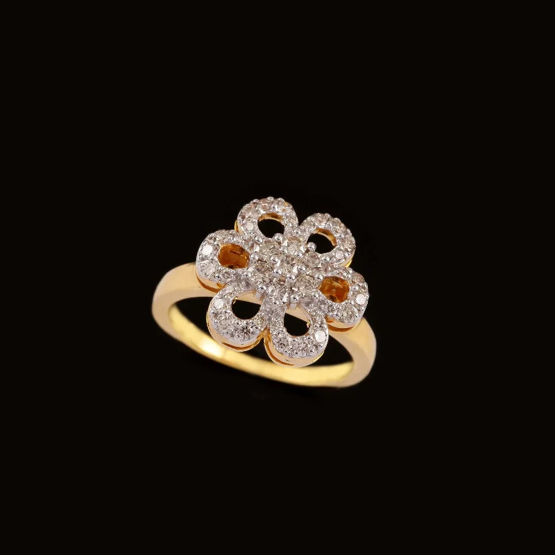 14K YG Flower Diamond Ring-1pc