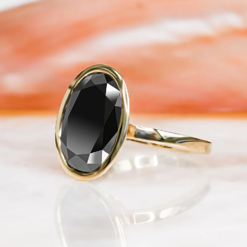 Night Crawler  Bezel  Natural Black Diamond Oval Engagement Ring