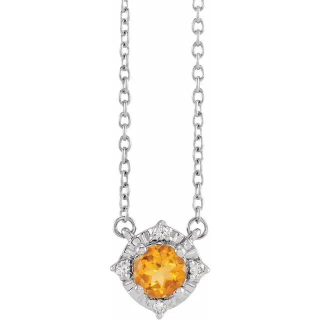 Citrine Necklace with Diamond Halo