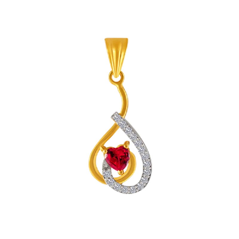 14KT (585) Yellow Gold And American Diamond Pendant For Women