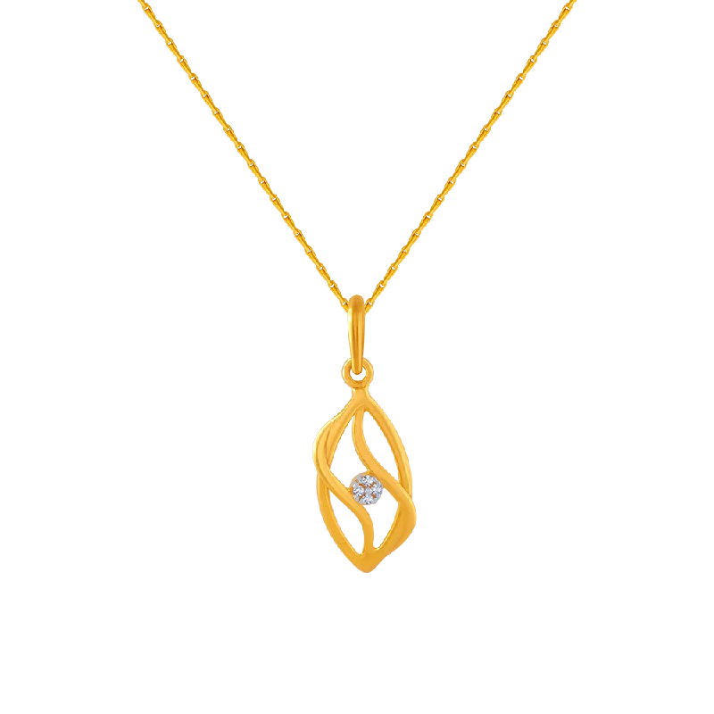 14KT (585) Yellow Gold And American Diamond Pendant For Women