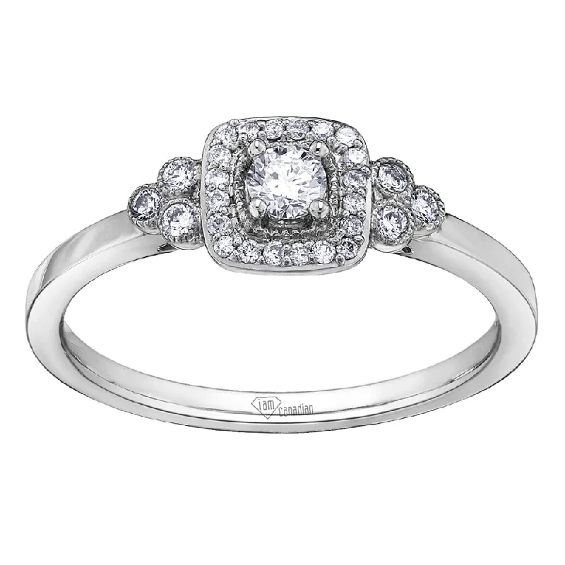 Vintage Inspired Diamond Engagement Ring with Cushion Halo