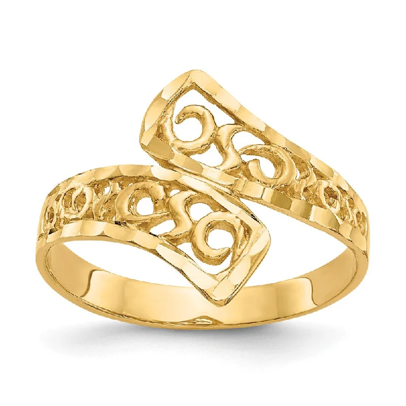 14k Yellow Gold By-pass Lace Diamond-cut Ring