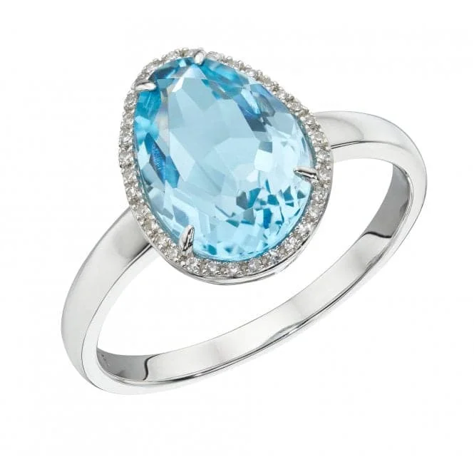 9ct White Gold Irregular Shaped Blue Topaz Diamond Ring GR597T