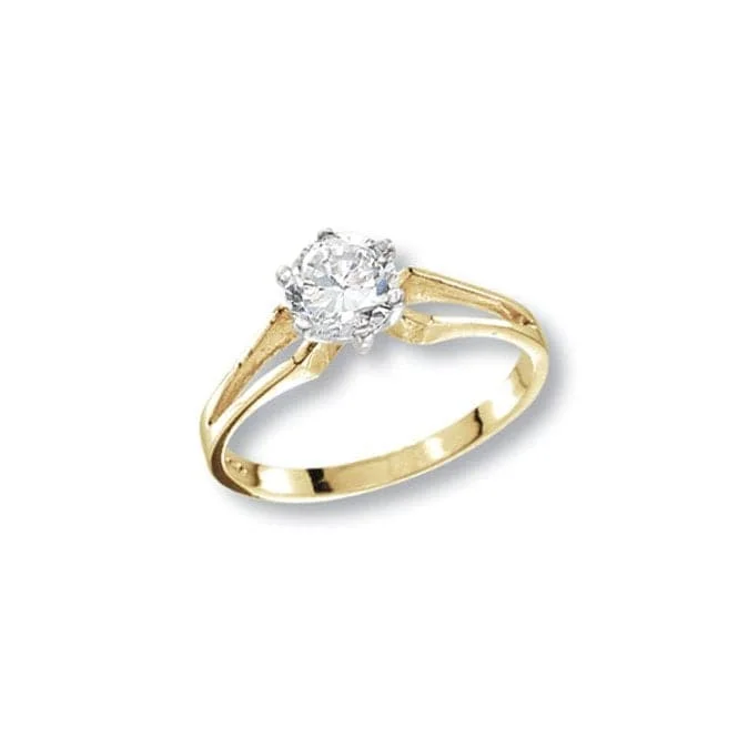 9ct Yellow Gold Ladies Solitaire Zirconia Ring RN407