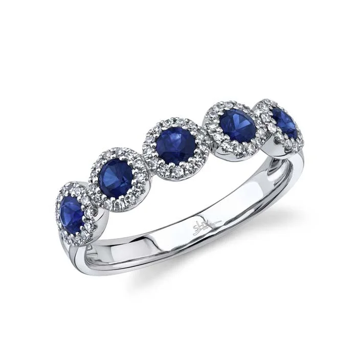 Shy Creation "Eden Collection" .20Ctw Diamond and .70Ctw Blue Sapphire Band in 14K White Gold