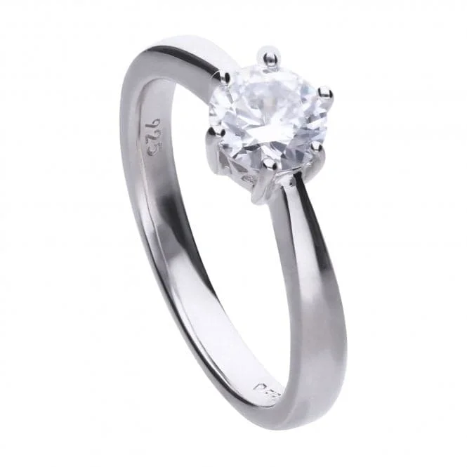 Diamonfire Silver White 6 Claw Solitaire Zirconia Ring R3620