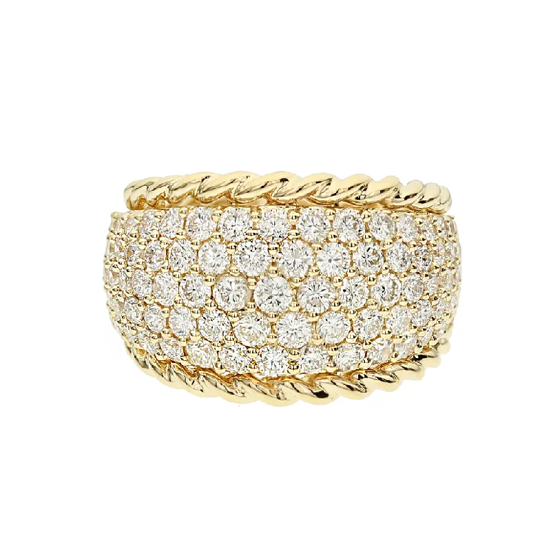 18K Yellow Gold Wide Pavé Band Natural Diamonds Ring