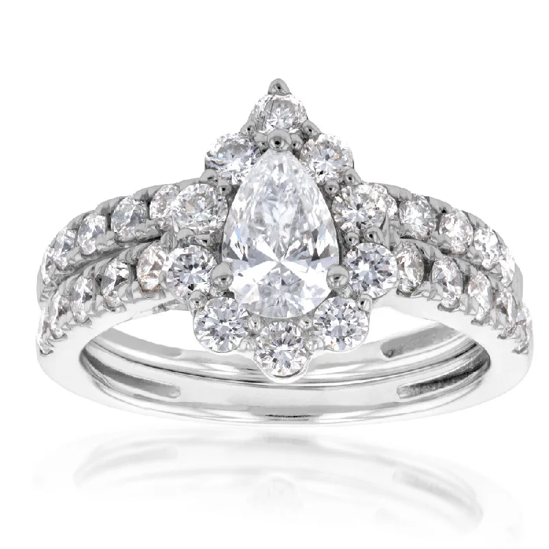 Luminesce Lab Grown Diamond 1.5Ct Bridal Set Pear Centre Halo in 14ct White Gold