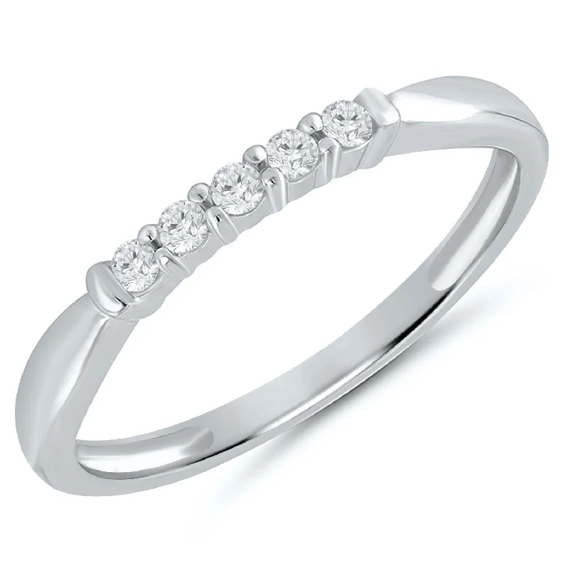 White Gold Diamond Anniversary Band with 5 Prong Set Diamonds, 0.10 cttw